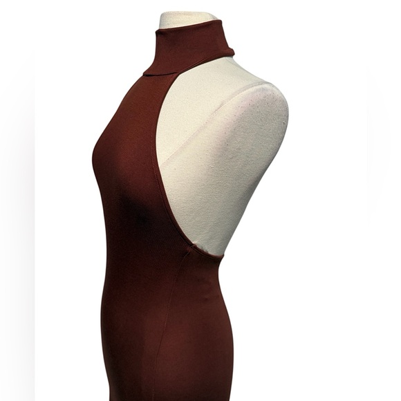 Fore Slinky Soft Rust Brown Open Back Sleeveless Halter Midi Dress Small NWOT - Picture 5 of 9